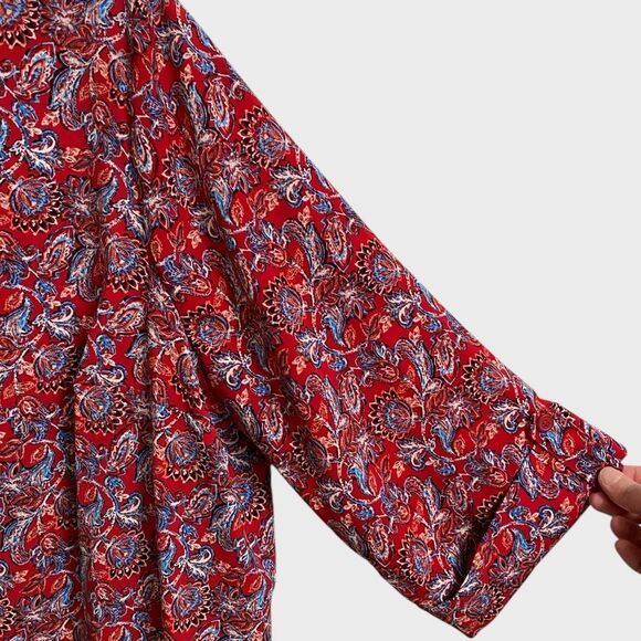 Catherines Button Up Floral Top Women's Size 0X 3/4 Sleeve Red Artsy Boho Office - Picture 9 of 13